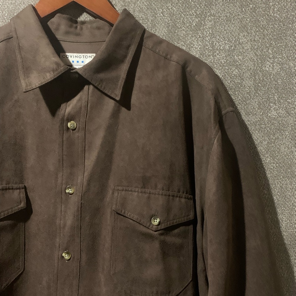 Dark Brown Faux Suede Shirt - Picture 3 of 7